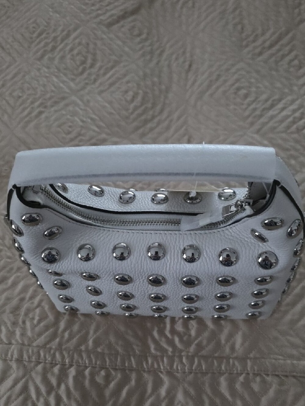 MICHAEL KORS White Studded Pebbled Leather Mini Bag - Picture 9 of 16